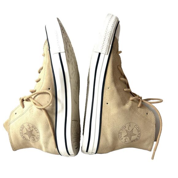 Converse All Star Hi-Top Classic Beige Leather Sneaker Womens Sz 8 Lace Up Shoes - Picture 6 of 11